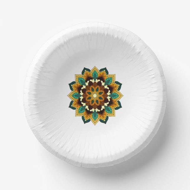 Mandala Pattern 02 in yellow & tan Paper Plate Bowls (Front)
