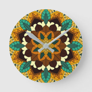 Mandala Pattern 02 in yellow & tan Round Clock