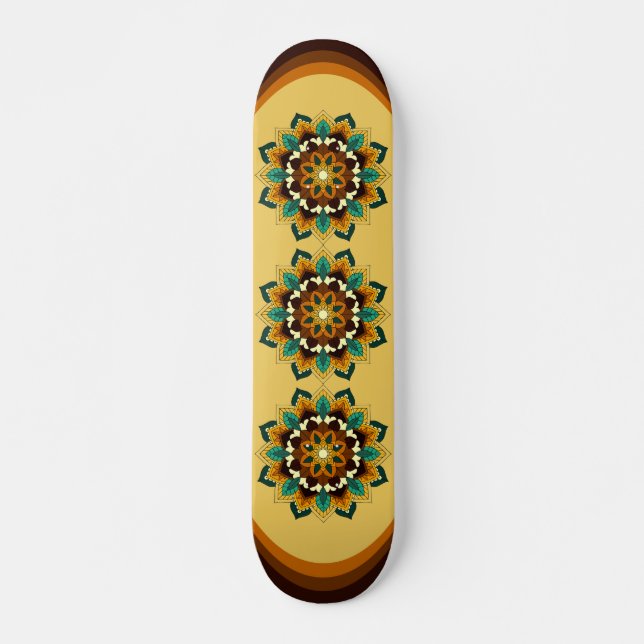 Mandala Pattern 02 in yellow & tan Skateboard (Front)
