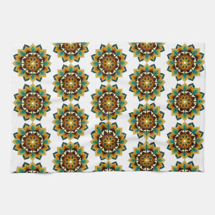 Mandala Pattern 02 in yellow & tan Tea Towel