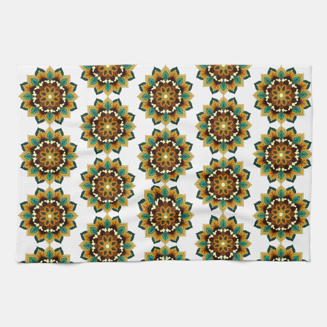Mandala Pattern 02 in yellow & tan Tea Towel (Horizontal)
