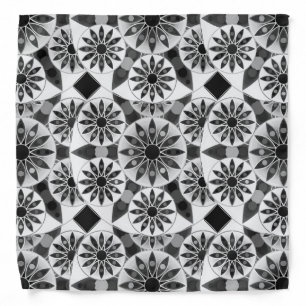 Mandala pattern , black, white and gray / grey bandana