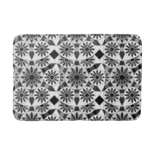 Mandala pattern , black, white and gray / grey bath mat