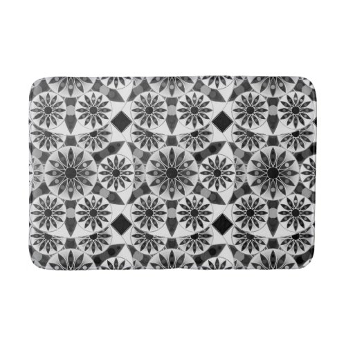 Mandala pattern  black white and gray  grey bath mat