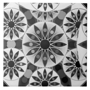 Mandala pattern , black, white and gray / grey ceramic tile