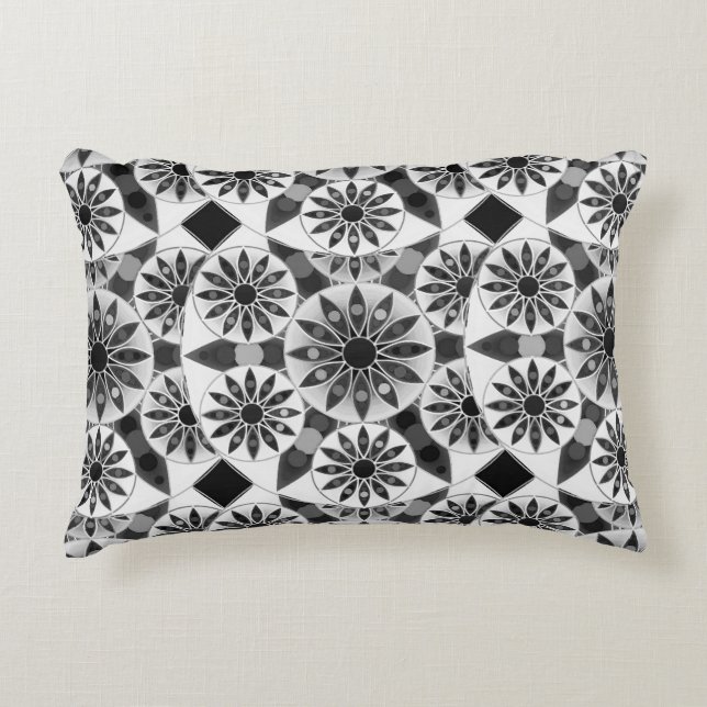 Mandala pattern , black, white and gray / grey decorative pillow (Front)
