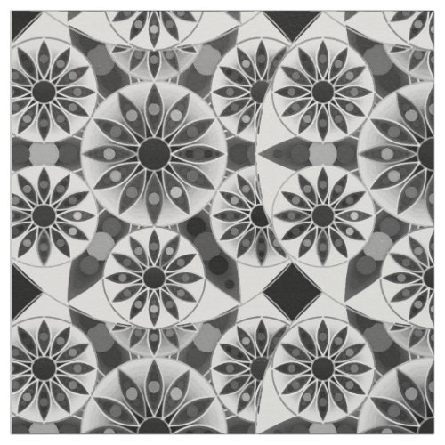 Mandala pattern  black white and gray  grey fabric