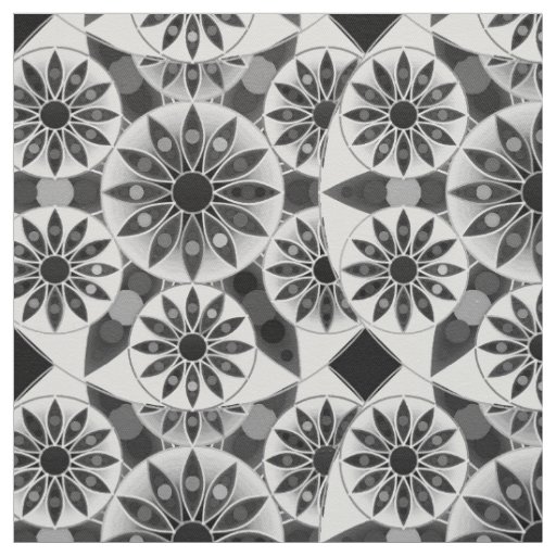 Mandala pattern , black, white and gray / grey fabric