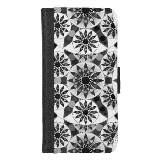 Mandala pattern , black, white and gray / grey iPhone wallet case (Front)