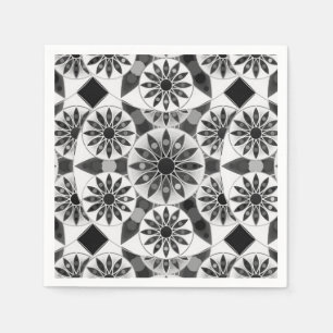 Mandala pattern , black, white and gray / grey paper napkins