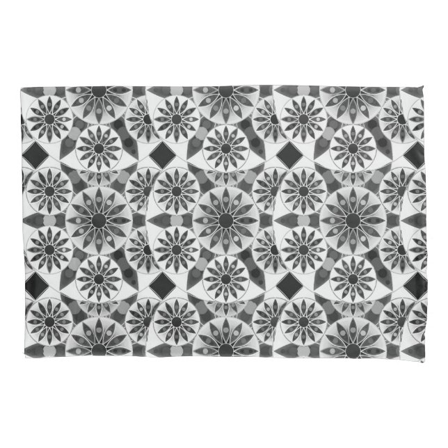 Mandala pattern , black, white and gray / grey pillow case (Front)