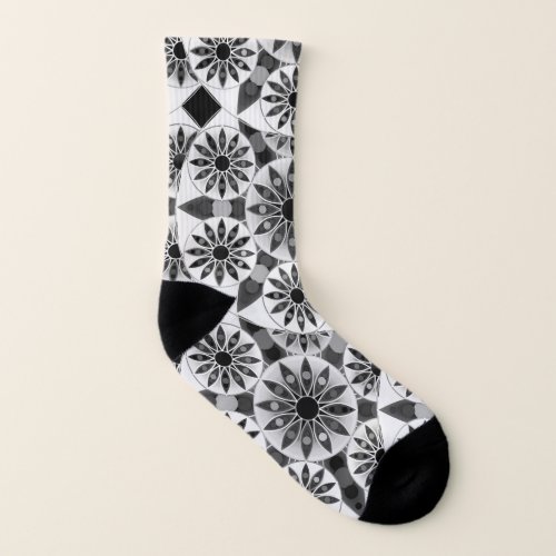 Mandala pattern black white and gray  grey socks