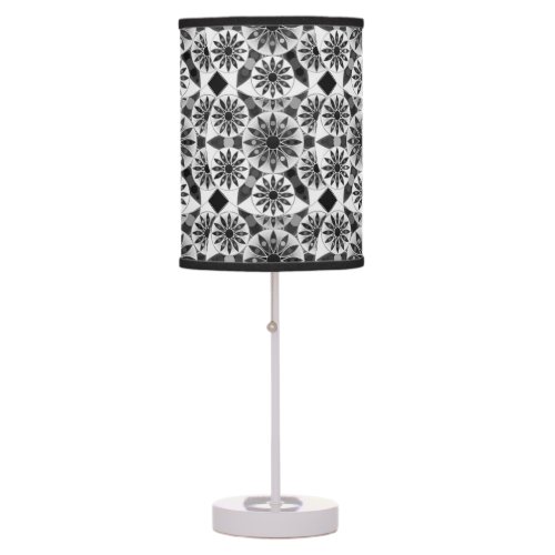 Mandala pattern  black white and gray  grey table lamp