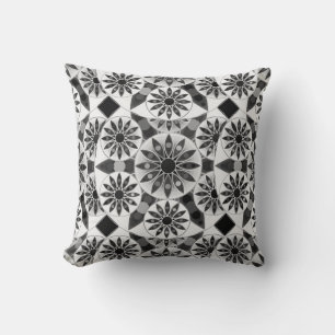 Mandala pattern , black, white and gray / grey throw pillow