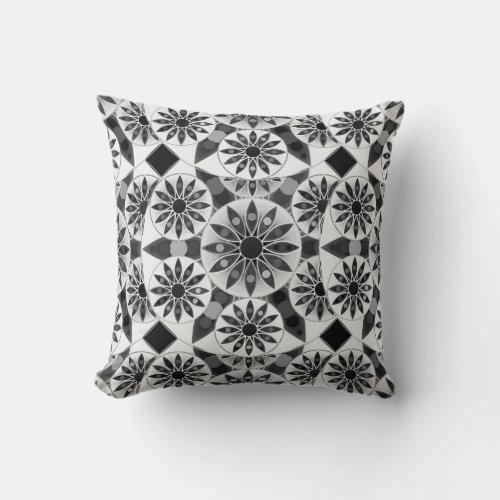 Mandala pattern  black white and gray  grey throw pillow