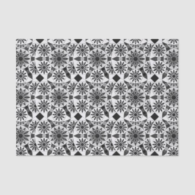 Mandala pattern , black, white and gray / grey tissue paper (Front)