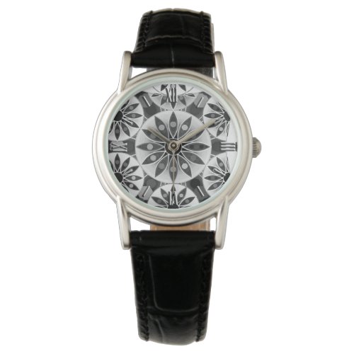 Mandala pattern  black white and gray  grey watch