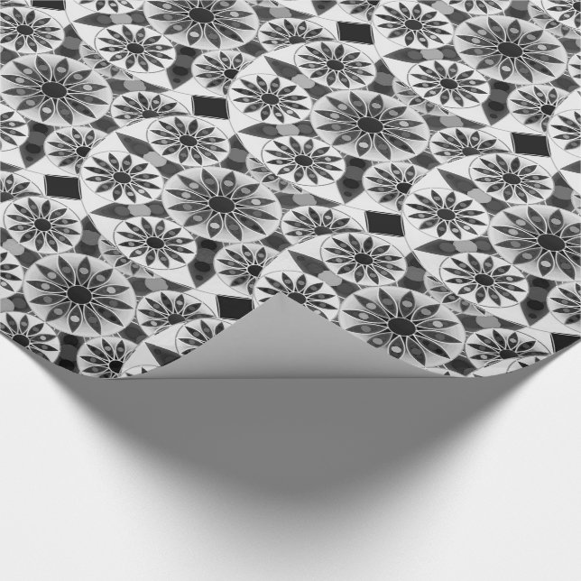 Mandala pattern , black, white and gray / grey wrapping paper (Corner)