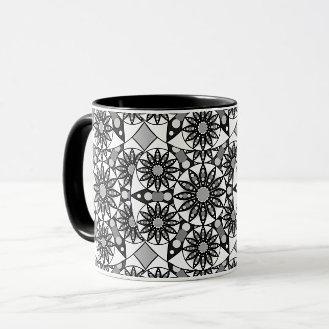 Mandala pattern, Black, White and Gray  Mug (Front Left)