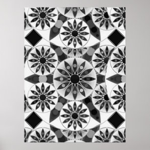 Mandala pattern, Black, White and Gray Poster