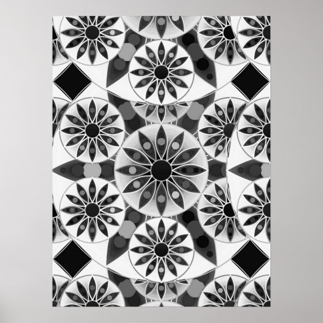 Mandala pattern, Black, White and Gray  Poster (Front)