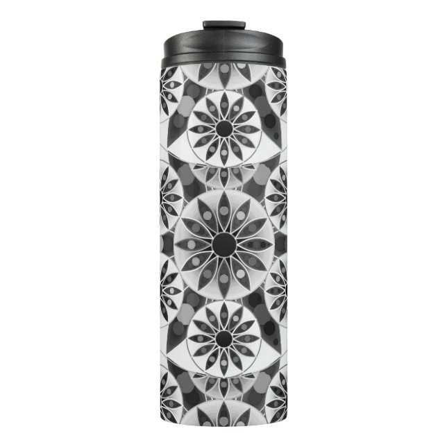Mandala Pattern, Black, White and Gray   Thermal Tumbler (Front)