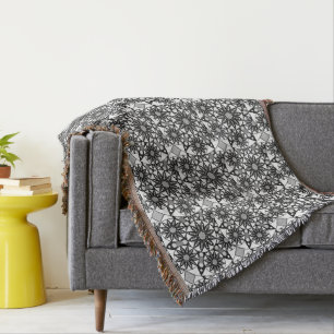 Mandala pattern, Black, White and Gray Throw Blanket