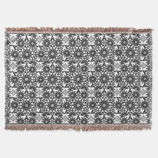 Mandala pattern, Black, White and Gray  Throw Blanket (Front)