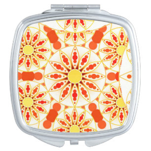 Mandala pattern, brick red, rust, gold compact mirror