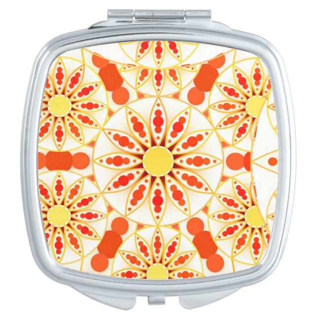 Mandala pattern, brick red, rust, gold compact mirror (Front)