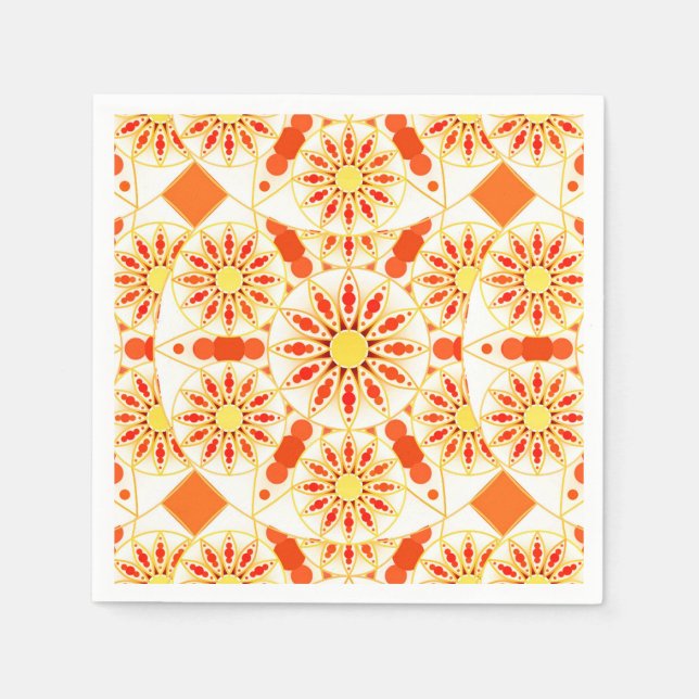 Mandala pattern, brick red, rust, gold napkins (Front)