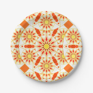 Mandala pattern, brick red, rust, gold paper plates