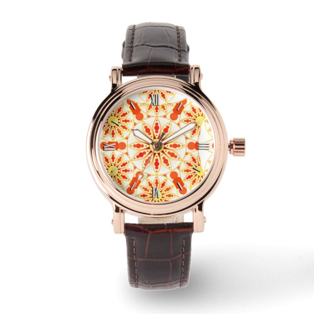 Mandala pattern, brick red, rust, gold watch (Front)