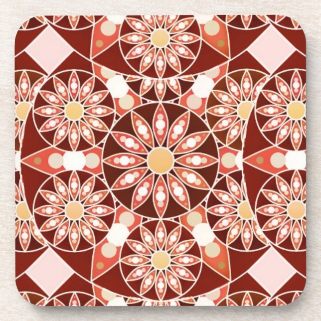 Mandala pattern, brown, rust, tan, beige beverage coaster (Front)