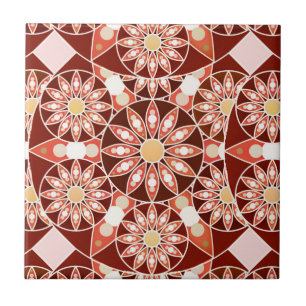 Mandala pattern, brown, rust, tan, beige ceramic tile
