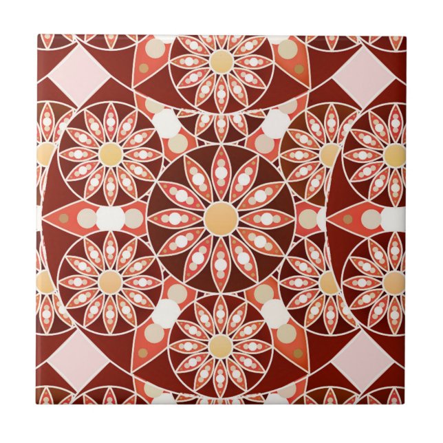 Mandala pattern, brown, rust, tan, beige ceramic tile (Front)