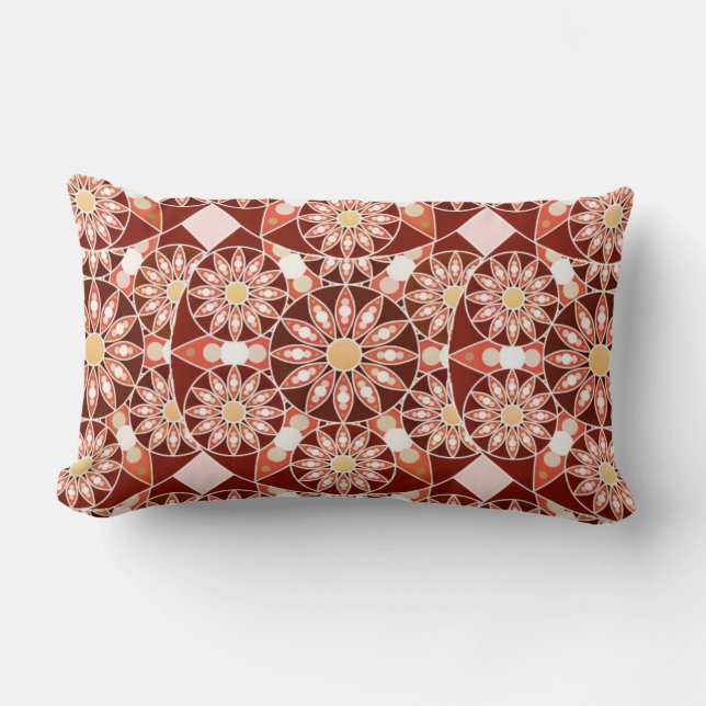 Mandala pattern, brown, rust, tan, beige lumbar pillow (Front)