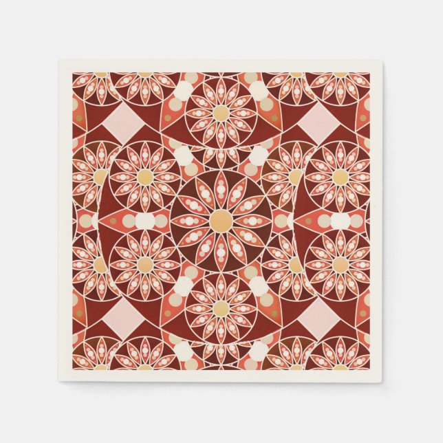 Mandala pattern, brown, rust, tan, beige paper napkins (Front)