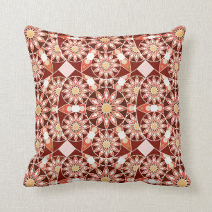 Mandala pattern, brown, rust, tan, beige throw pillow