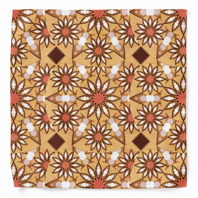 Mandala pattern, caramel tan, chocolate brown bandana (Front)