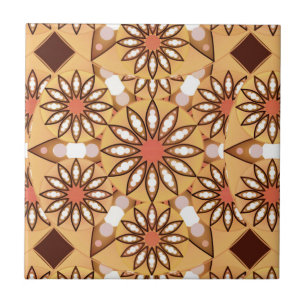 Mandala pattern, caramel tan, chocolate brown ceramic tile
