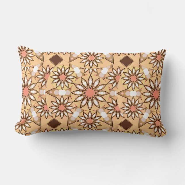 Mandala pattern, caramel tan, chocolate brown lumbar pillow (Front)