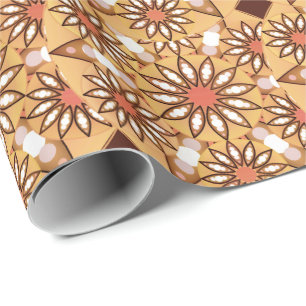 Mandala pattern, caramel tan, chocolate brown wrapping paper