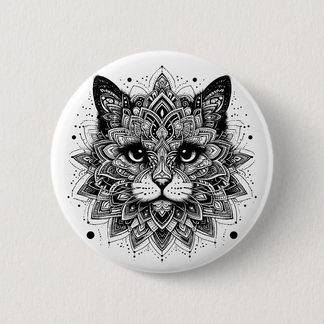 Mandala Pattern Cat Design Button (Front)