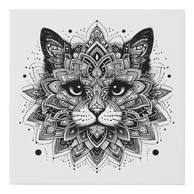 Mandala Pattern Cat Design Faux Canvas Print (Front)