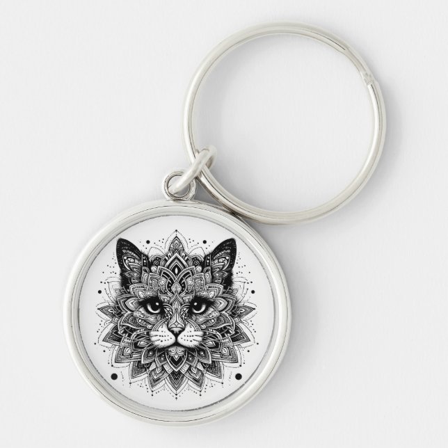 Mandala Pattern Cat Design Keychain (Front)