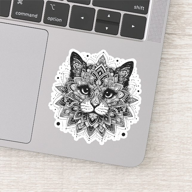 Mandala Pattern Cat Design Sticker (Detail)
