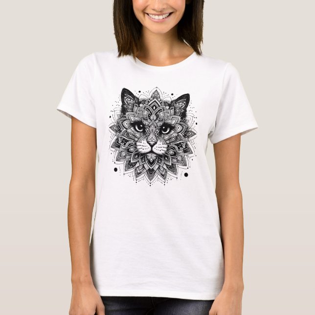 Mandala Pattern Cat Design T-Shirt (Front)