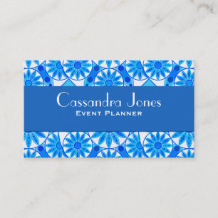 Mandala pattern, cobalt blue, turquoise and white business card