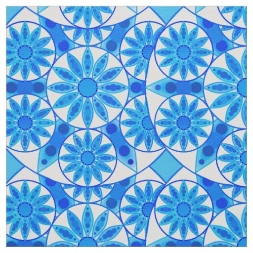 Mandala pattern, cobalt, turquoise and white fabric